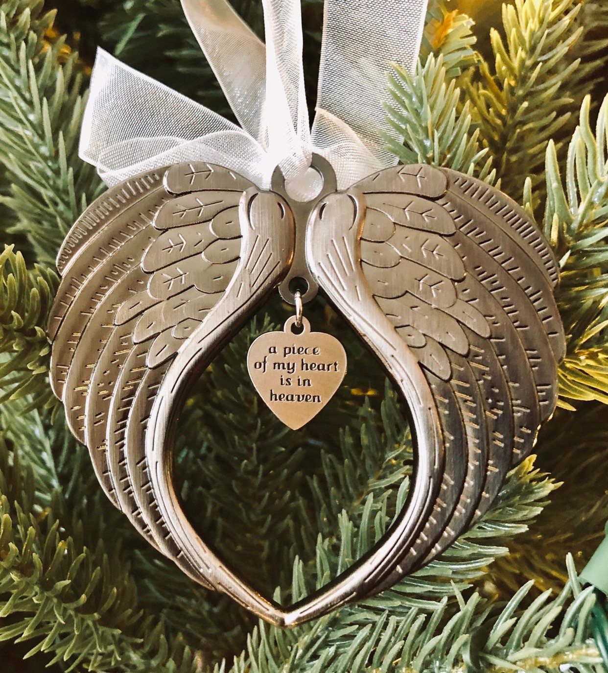 Personalized Christmas Ornaments Angel Wings A Piece of My Heart Is In Heaven Memorial Ornament. | Holiday Gift | Keepsake – Christmas Ornament by K9King