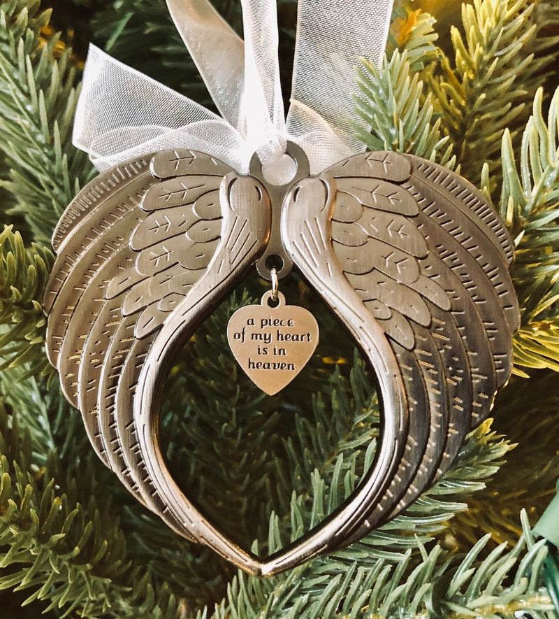 Personalized Christmas Ornaments Angel Wings A Piece of My Heart Is In Heaven Memorial Ornament.