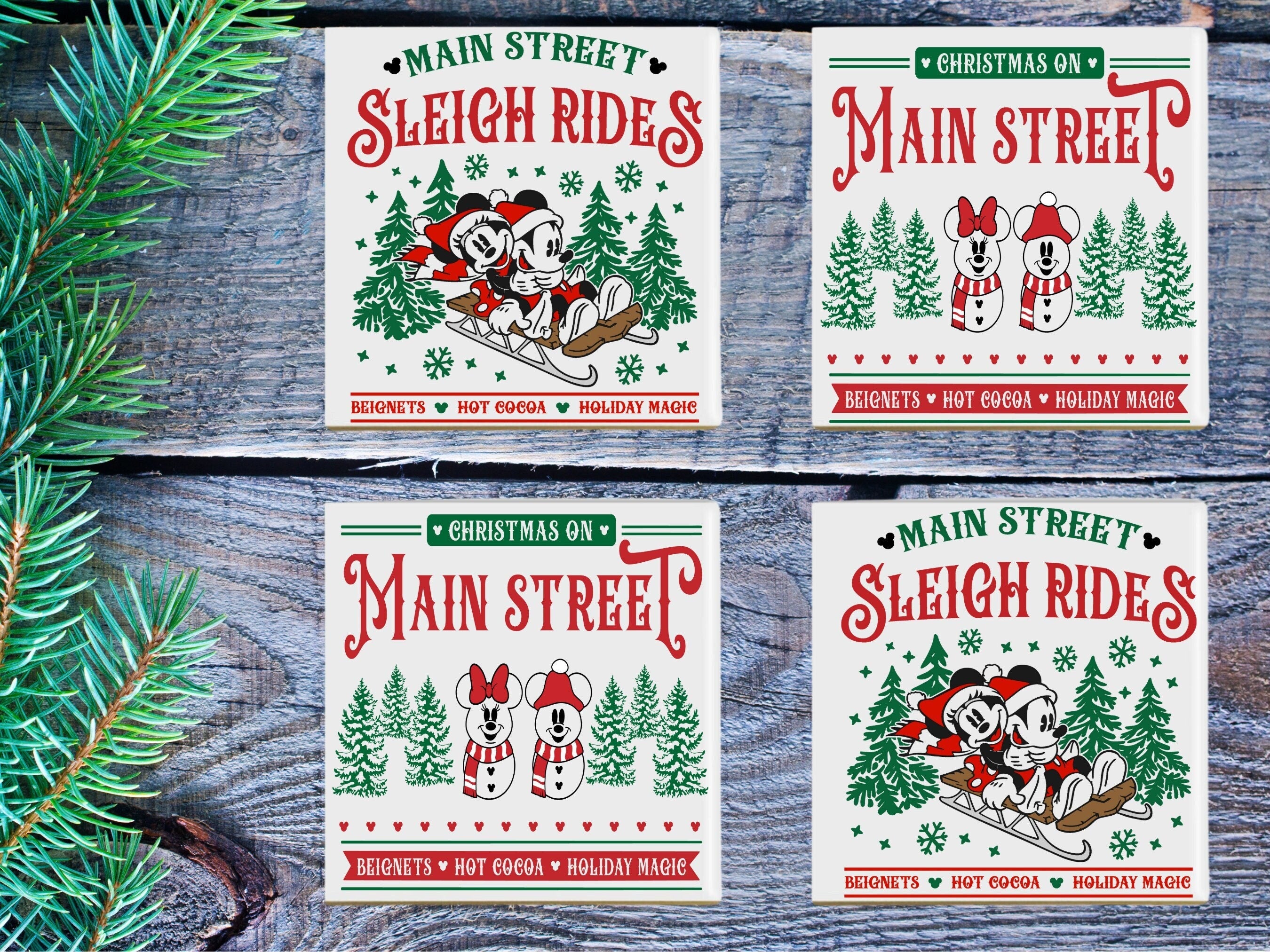 Handmade Disney Mickey and Minnie Main Street Christmas Ceramic Coaster Gift Set of 4 - Free Courtesy Priority Shipping Included | Christmas Ornament | Holiday Gift | Keepsake – Christmas Ornament by K9King