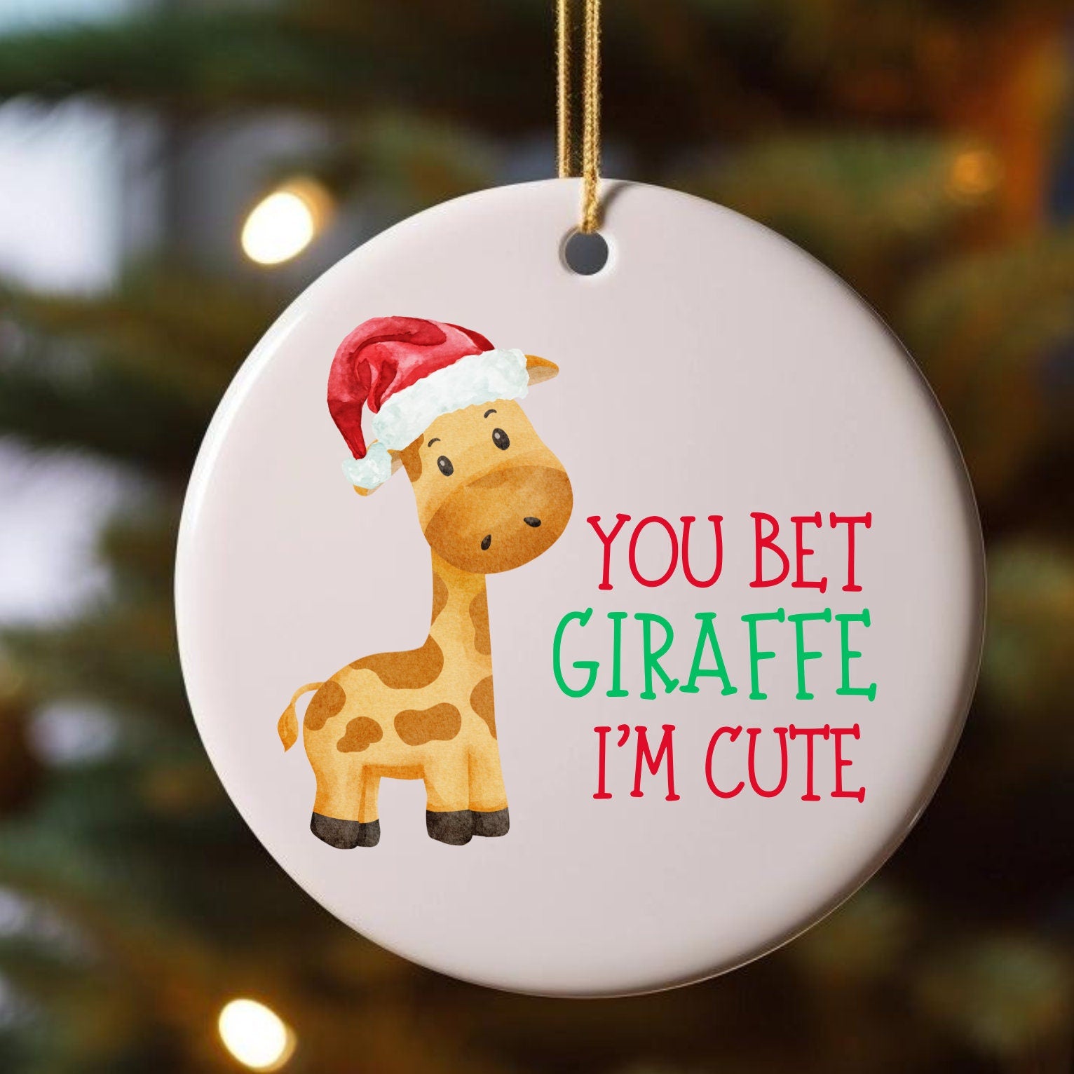 Christmas Ornament - Baby Shower Kid Animal Ornament You Bet Giraffe IM Cute - Glossy Round Ornament - Gold-Toned Hanging String | Holiday Gift | Keepsake – Christmas Ornament by K9King