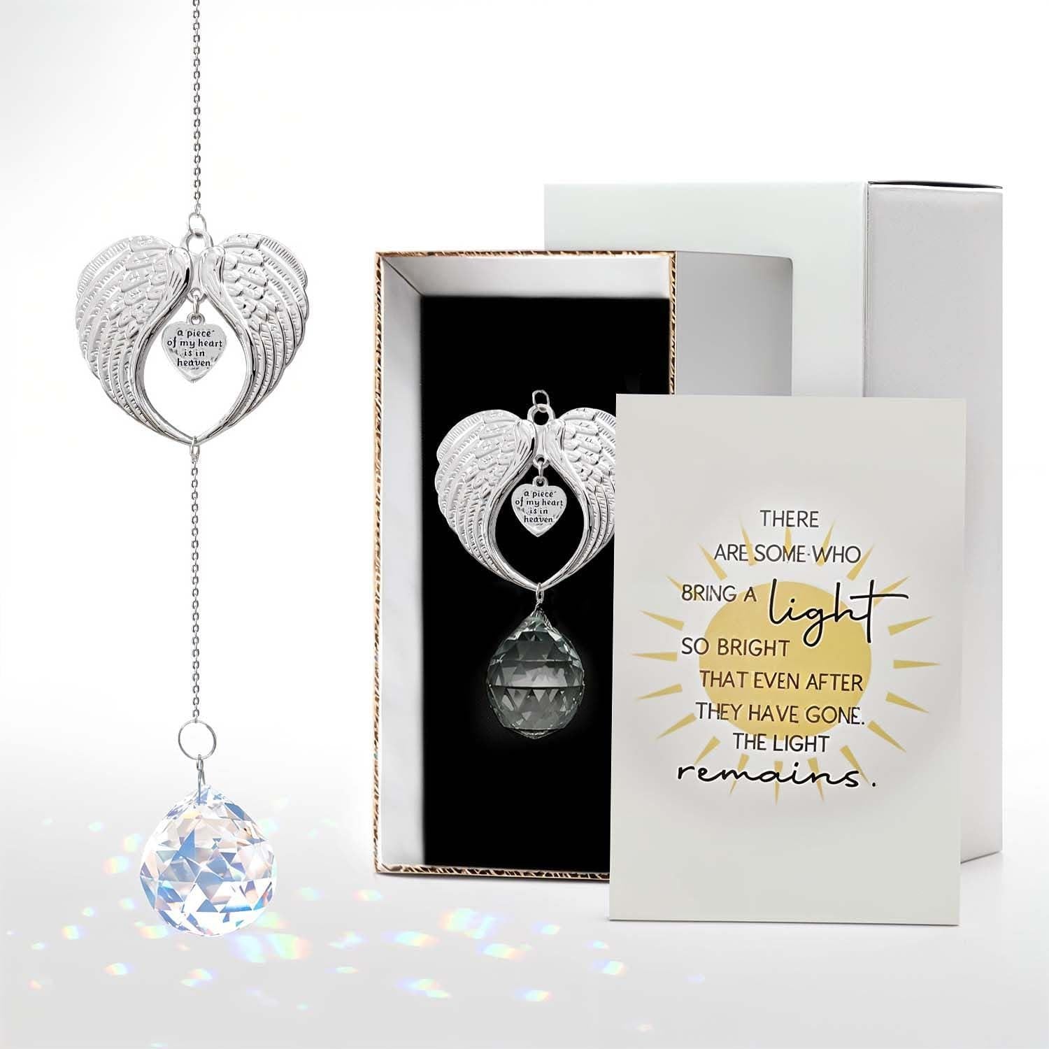 Memorial Sun Catcher, "A Piece of My Heart is in Heaven," Angel Wings Crystal Suncatcher, Sympathy Gift, Grief, Remembrance | Christmas Ornament | Holiday Gift | Keepsake – Christmas Ornament by K9King